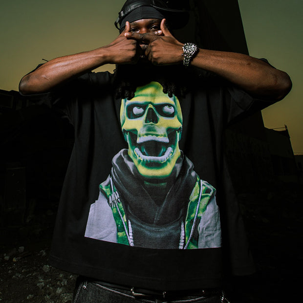 Green Skull Casual Streetwear Long Sleeve T-Shirt