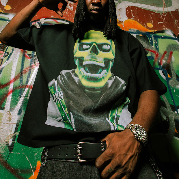 Green Skull Casual Streetwear Long Sleeve T-Shirt