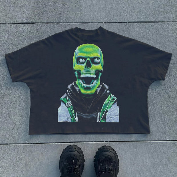 Green Skull Casual Streetwear Long Sleeve T-Shirt