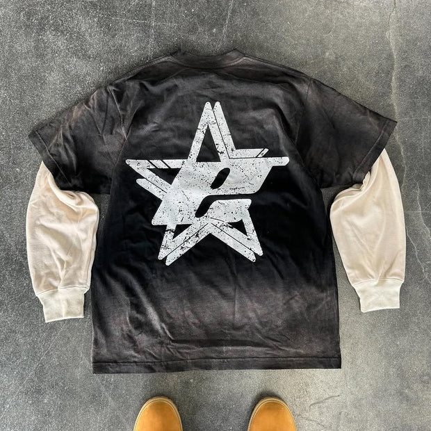 Fake Two Jesus Flare Print Long Sleeve T-Shirt