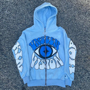 Casual Retro Print Zip Hoodie
