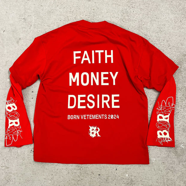 Son of God fake two-piece casual street long-sleeved T-shirt