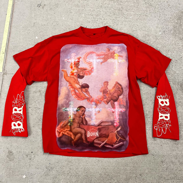Son of God fake two-piece casual street long-sleeved T-shirt