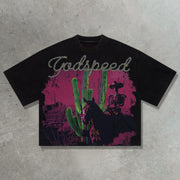 Western cowboy casual street retro print T-shirt