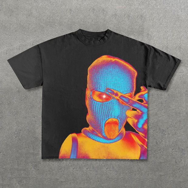 Hustle Mask Girl Print Short Sleeve T-Shirt