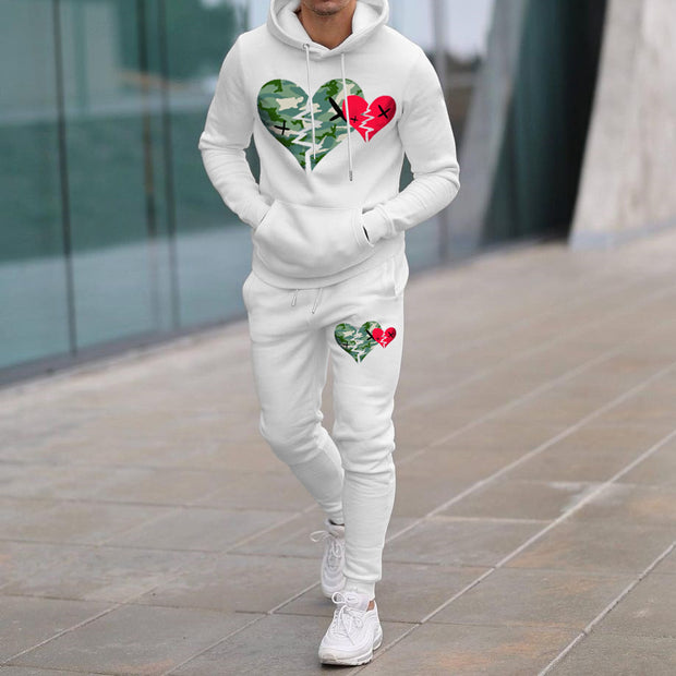 Broken Heart Print Hoodie Sweatpants Two Piece Set