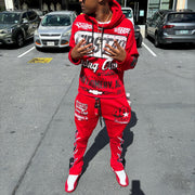 Personalized retro racing pattern hoodie set