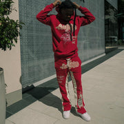Casual retro patchwork printed two-piece suit