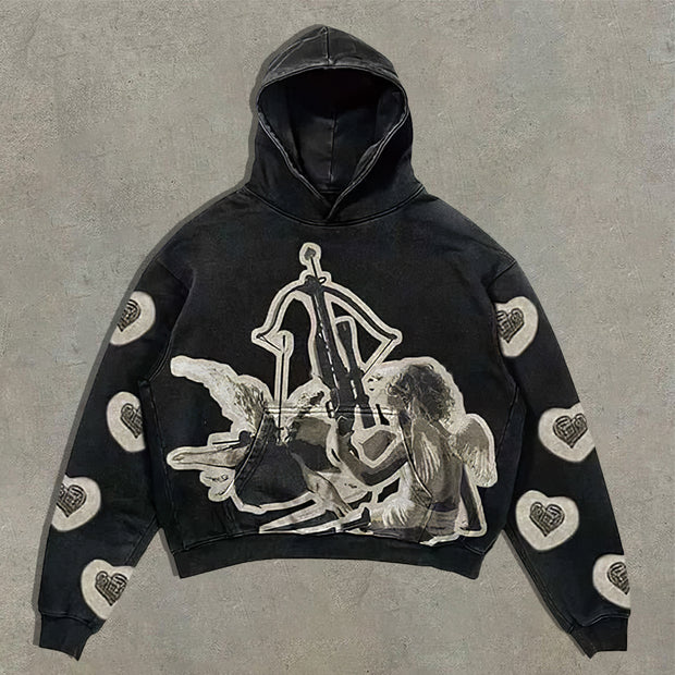 Heart and Angel Print Hoodie