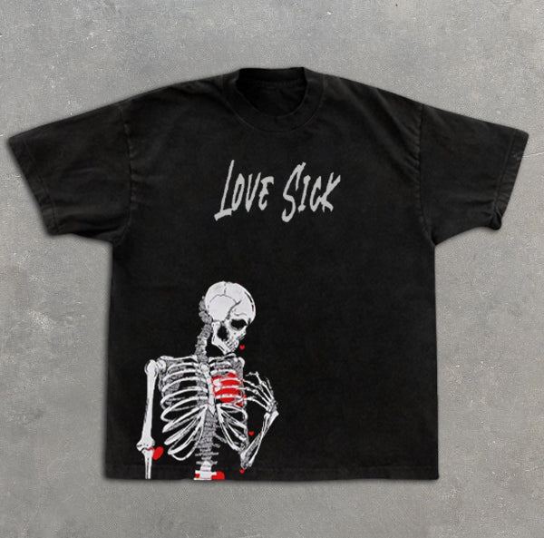 Skull Heart Graphic Print Short Sleeve T-Shirt