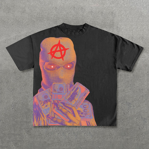 Mask Girl Money Print Short Sleeve T-Shirt