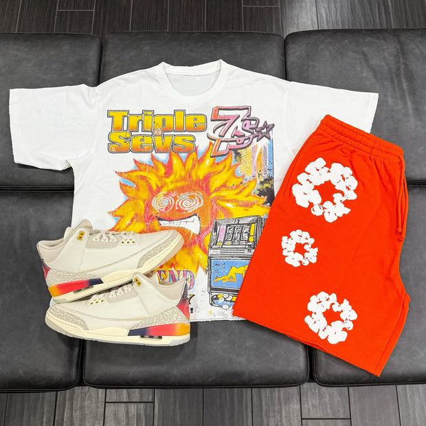 Hip-hop street retro T-shirt shorts two-piece set