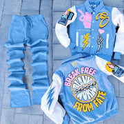 Retro printed baseball uniform pants two-piece set