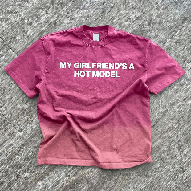 Gradient letter print crew neck T-shirt