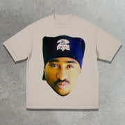 Hip-hop rap casual street retro print T-shirt