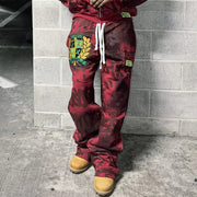 Letter Graffiti Printed Pocket Sweatshirt Pants