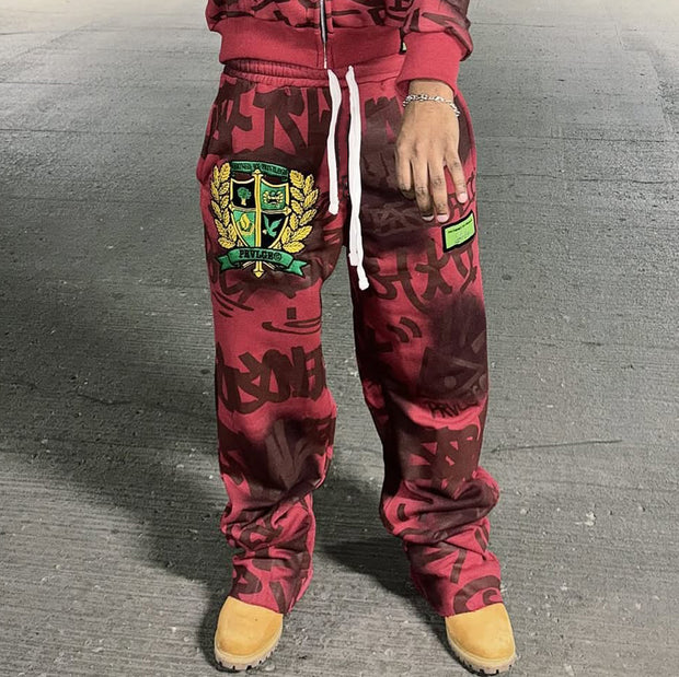 Letter Graffiti Printed Pocket Sweatshirt Pants