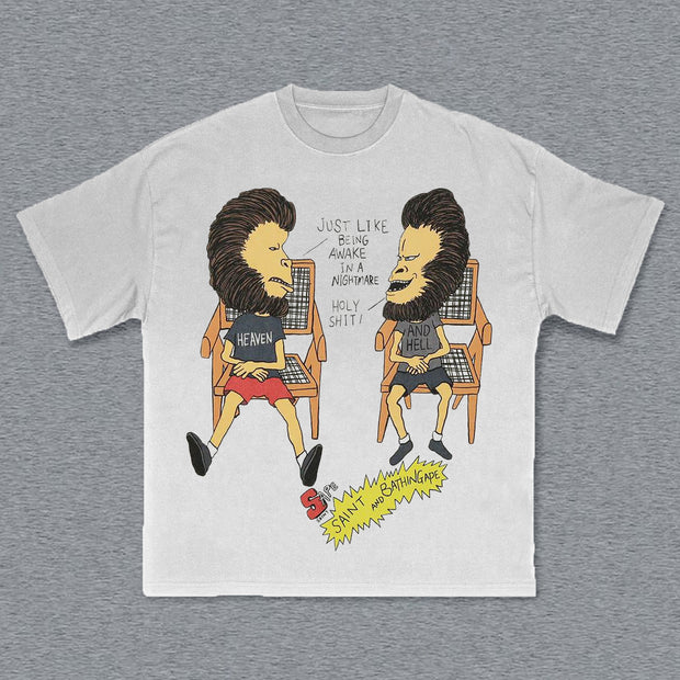 Heaven And Hell Print Short Sleeve T-Shirt