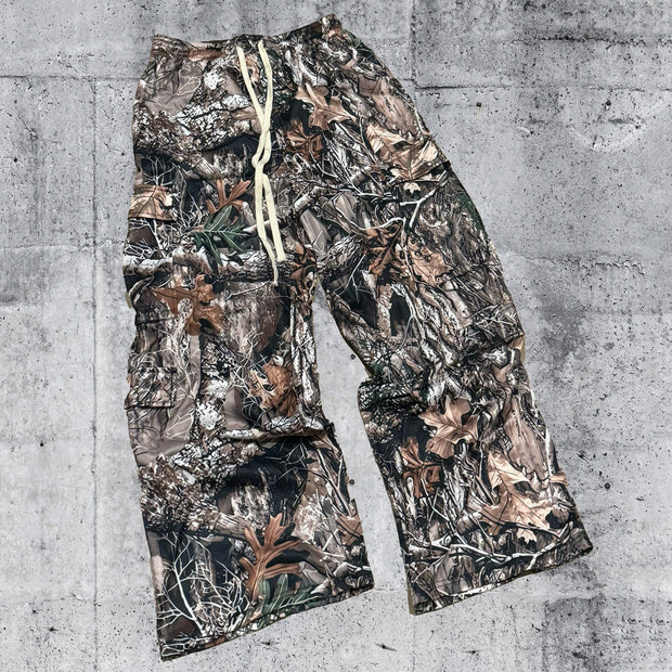 Fashion Forest Print Pocket Flared Trousers