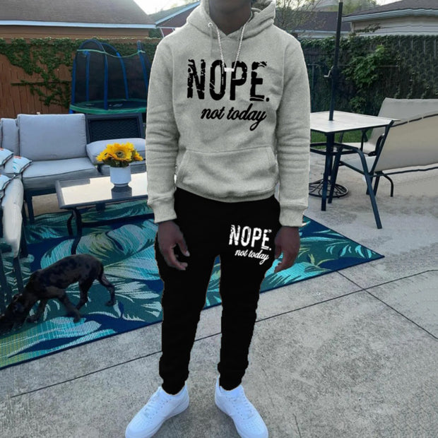 Nope Not Today Print Hoodie Sweatpants Two Piece Set