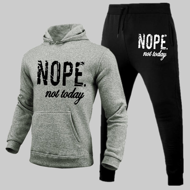 Nope Not Today Print Hoodie Sweatpants Two Piece Set