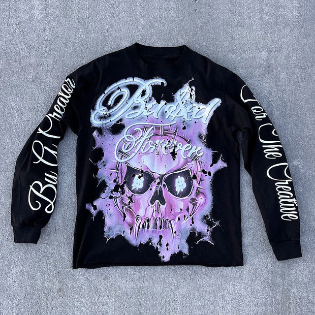 Fashion Skull Letters Print Long Sleeve T-Shirt
