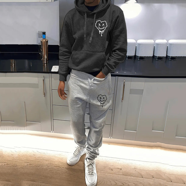 Funny Heart Expression Print Hoodie Sweatpants Two Piece Set