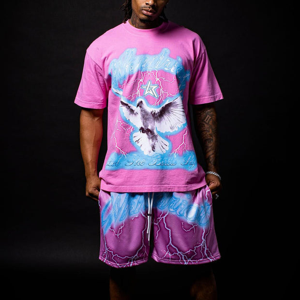 Peace Dove Casual T-shirt Mesh Shorts Two-piece Set