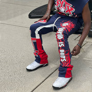Fashionable casual printed contrasting flared pants