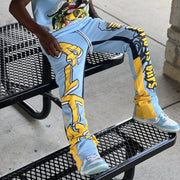 Fashionable casual printed contrasting flared pants