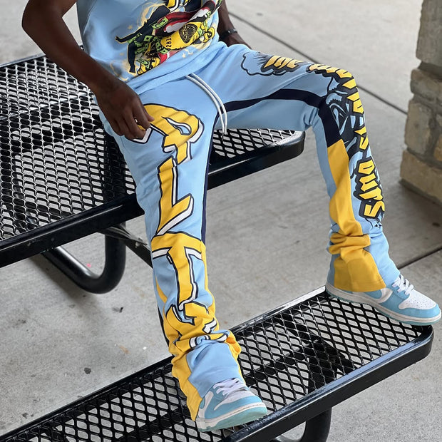 Fashionable casual printed contrasting flared pants