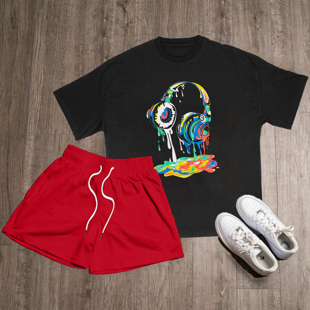 Street Style Headphones Print Two Piece Set