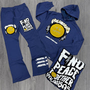 Casual retro printed trousers and hoodie sports two-piece suit