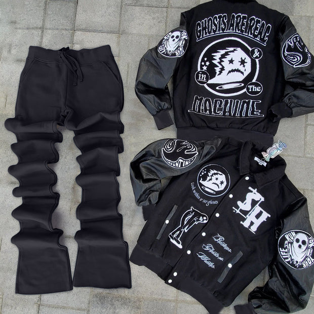 Casual personalized printed retro baseball team jacket and pants two-piece set