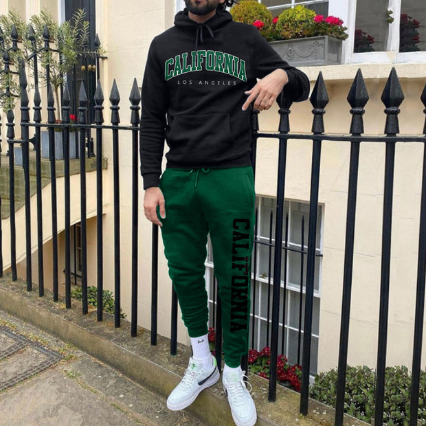 California Print Hoodie Sweatpants Two Piece Set