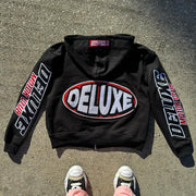Letter Multi-Element Print Long Sleeve Zipper Hoodies