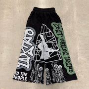 Retro casual graffiti print wide-leg pants