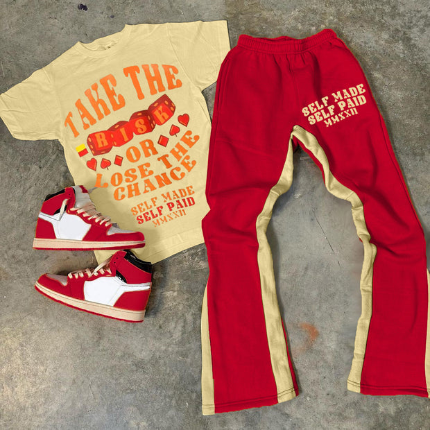 Casual Letters Print T-Shirt Trousers Two-Piece Set