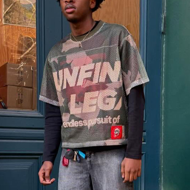 Camouflage casual street retro mesh stitching jersey
