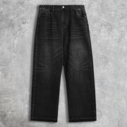 Straight-leg raw-edge washed wide-leg jeans