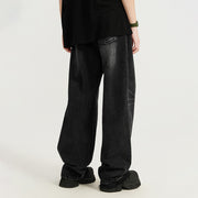 Straight-leg raw-edge washed wide-leg jeans