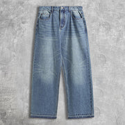 Straight-leg raw-edge washed wide-leg jeans