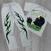 Prayer print casual street pants and T-shirt two-piece set