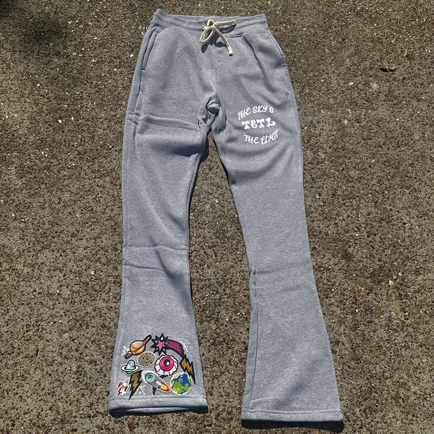 Multi-element Letter Print Pocket Flared Trousers