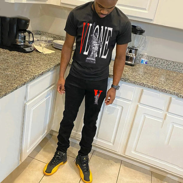 Vlone Print T-Shirt & Trousers Two-Piece Set