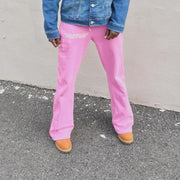 Fashionable personality contrast color fake two-piece trousers