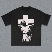 Jesus & Letters Print Short Sleeve T-Shirt