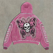 Oversized butterfly and skull print hoodie