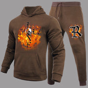 Lone Wolf Print Hoodie Sweatpants Two Piece Set