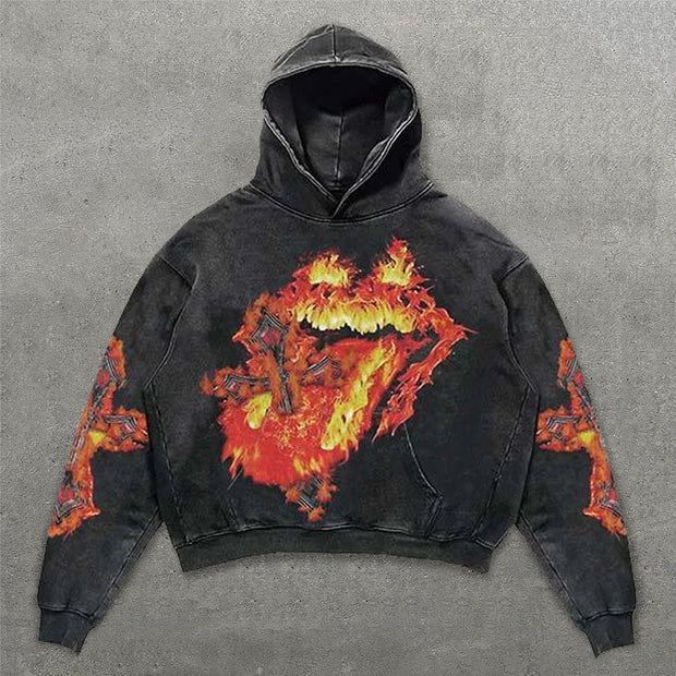 Cross Flame Print Long Sleeve Hoodies
